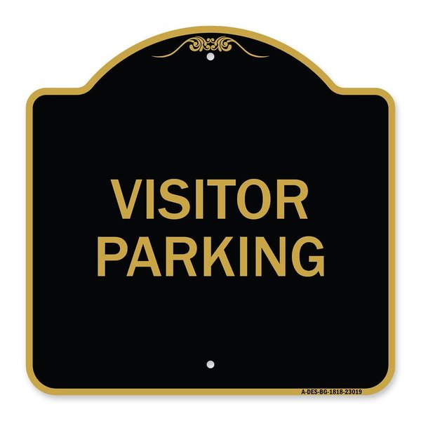 Signmission Reserved Parking Sign Visitor Parking, Black & Gold Aluminum Sign, 18" x 18", BG-1818-23019 A-DES-BG-1818-23019
